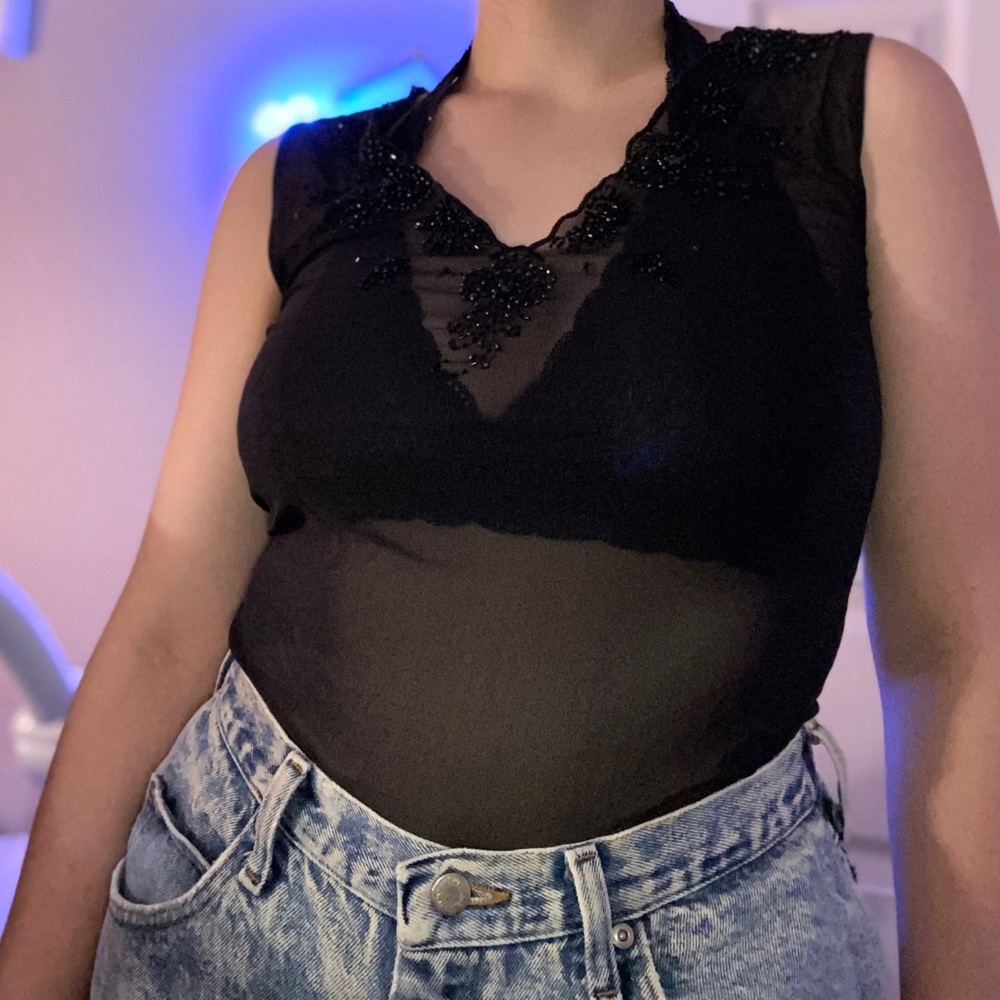 BLACK BEADED TRANSPARENT/MESH FESTIVAL TOP